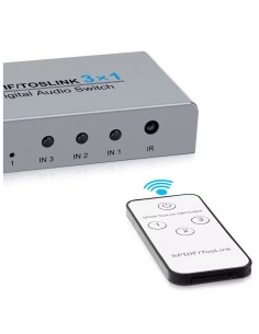 Interruptor digital spdif/toslink 3x1 com controle remoto ir