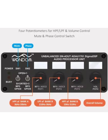 Wondow Adau1701 2.1 in 4.0 out  dsp Opera com sigmastudio Analog devices AA-AP23123