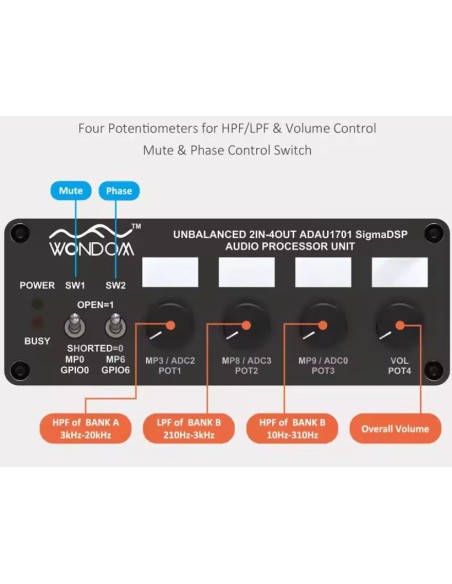 Wondow Adau1701 2.1 in 4.0 out  dsp Opera com sigmastudio Analog devices AA-AP23123