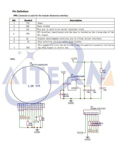 Display tft 1.28 Polegada tft rgb 240*240 gc9a01 driver 4 fio spi interface 240x240