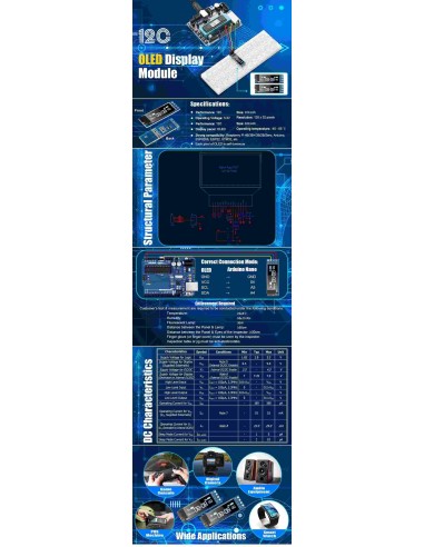 Display LCD OLED Driver IIC I2C, Tela Serial I2C, SSD1306, 0.91 ", 128x32, 4Pin, 3.3V, 5V